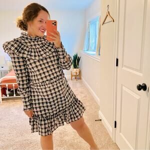 NWT GANNI Pink Black Gingham Mini Dress 36 Small